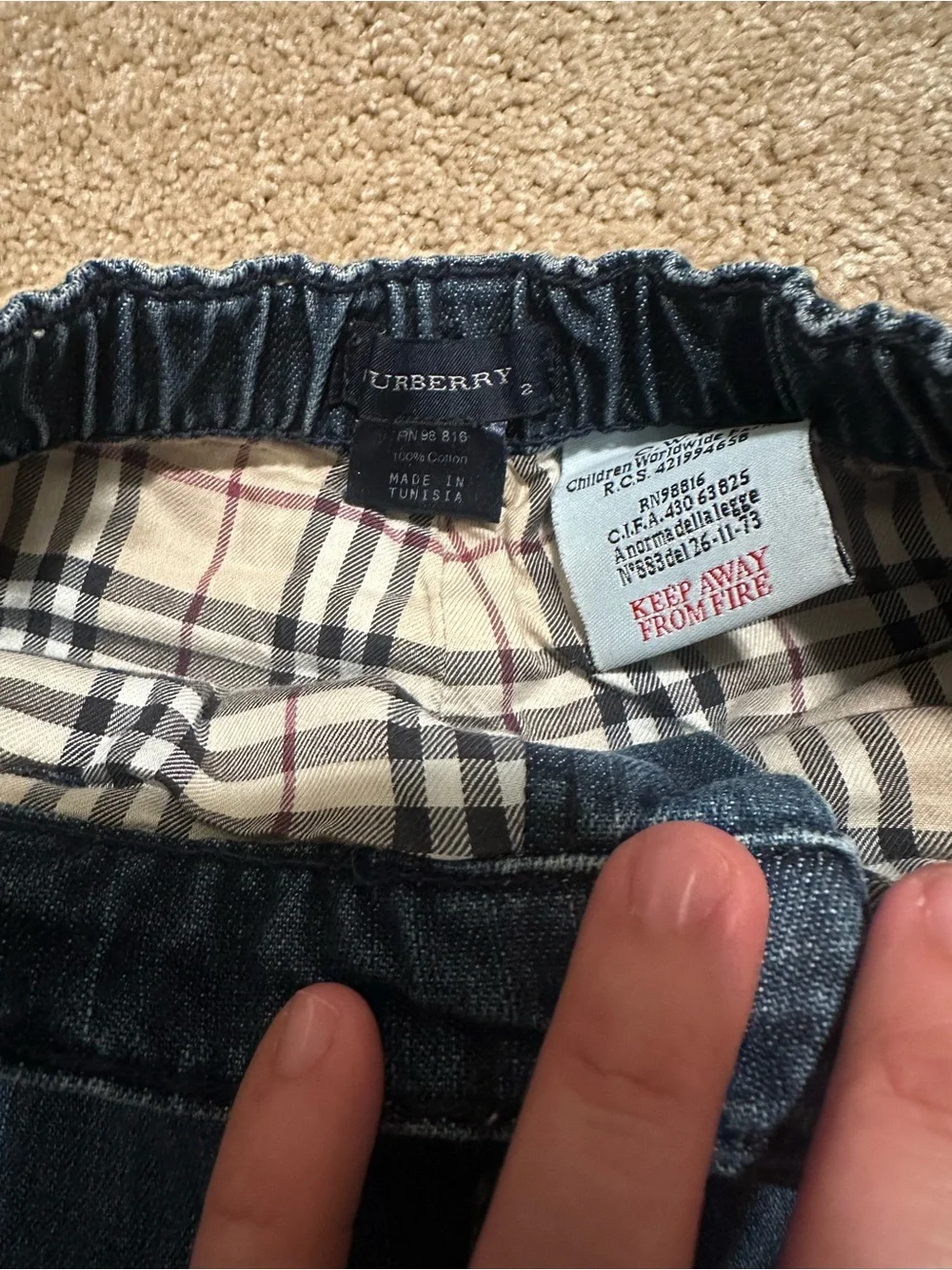 Burberry Blue Rolled-Cuff boys Jeans with Iconic Check Lining